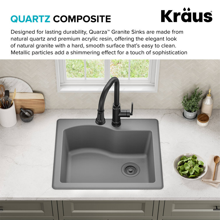 Gray Granite 25-Inch Drop-In Single Bowl Kitchen Sink