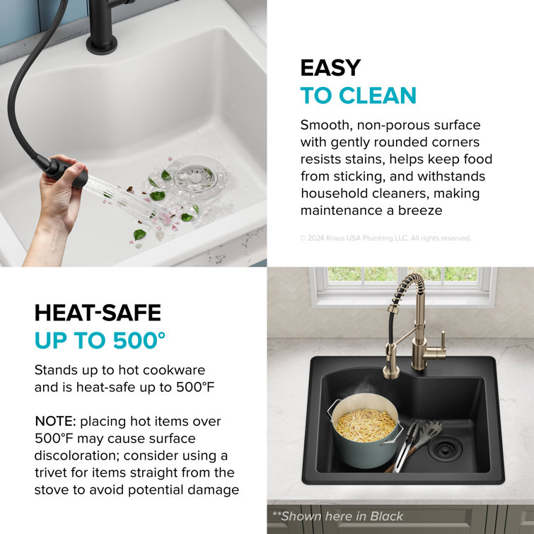 25" White Granite Single Bowl Drop-In Kitchen Sink