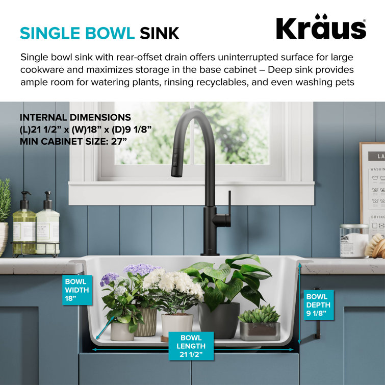 25" White Granite Single Bowl Drop-In Kitchen Sink