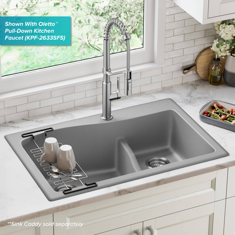 Gray 33-inch Dual Mount Double Bowl Granite Kitchen Sink