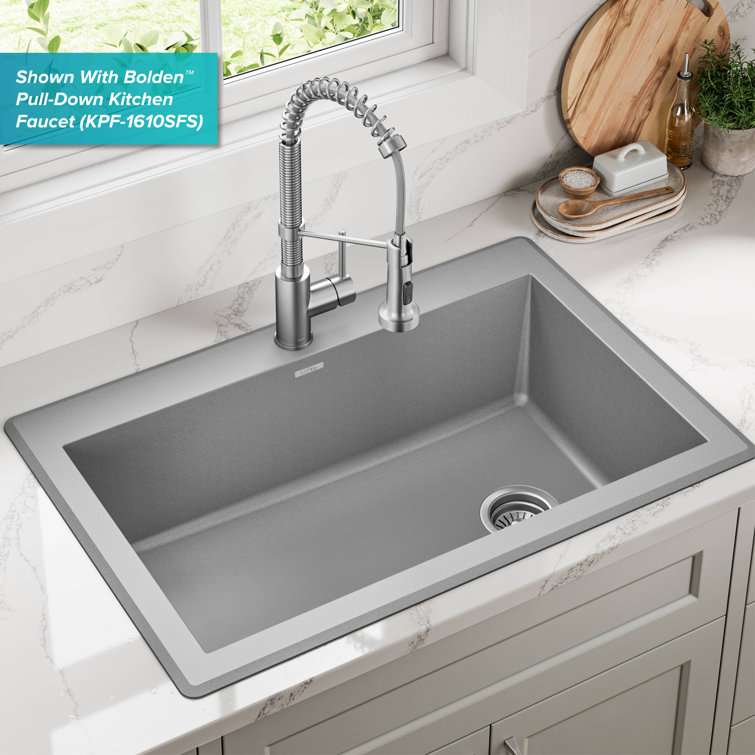 Gray 33-Inch Single Bowl Granite Drop-In Kitchen Sink