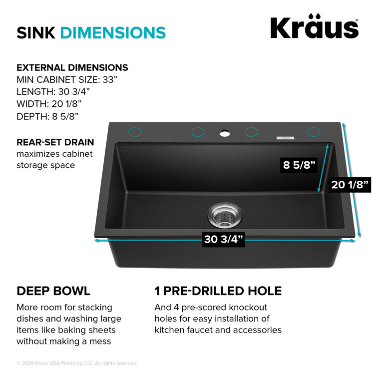 Black Onyx Granite Single Bowl Drop-In Kitchen Sink