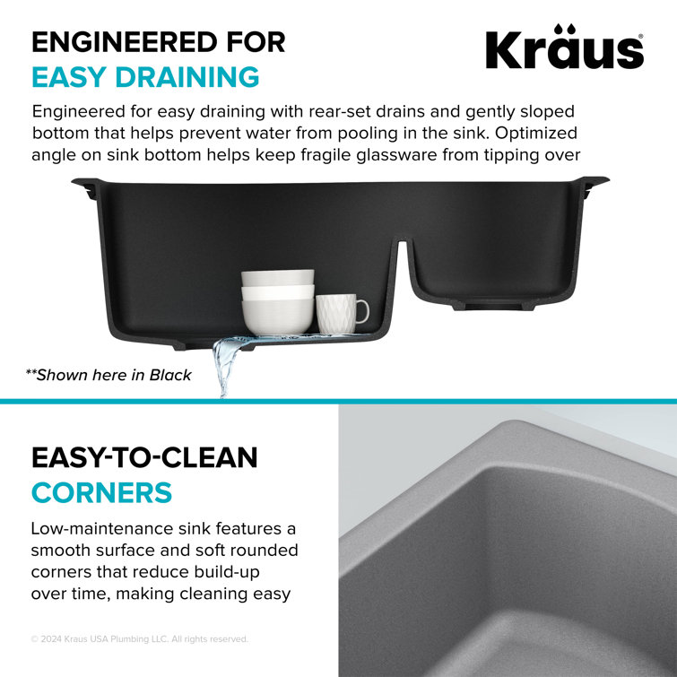 Gray 33-inch Dual Mount Double Bowl Granite Kitchen Sink
