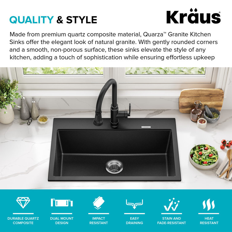 Black Onyx Granite Single Bowl Drop-In Kitchen Sink