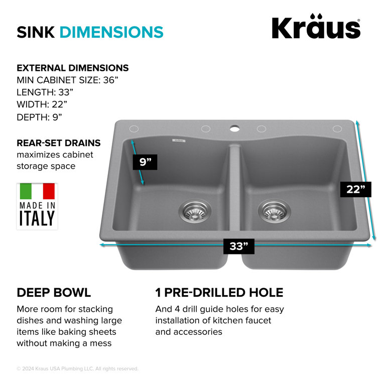 Gray Granite Dual Bowl Drop-In Kitchen Sink with Accessories