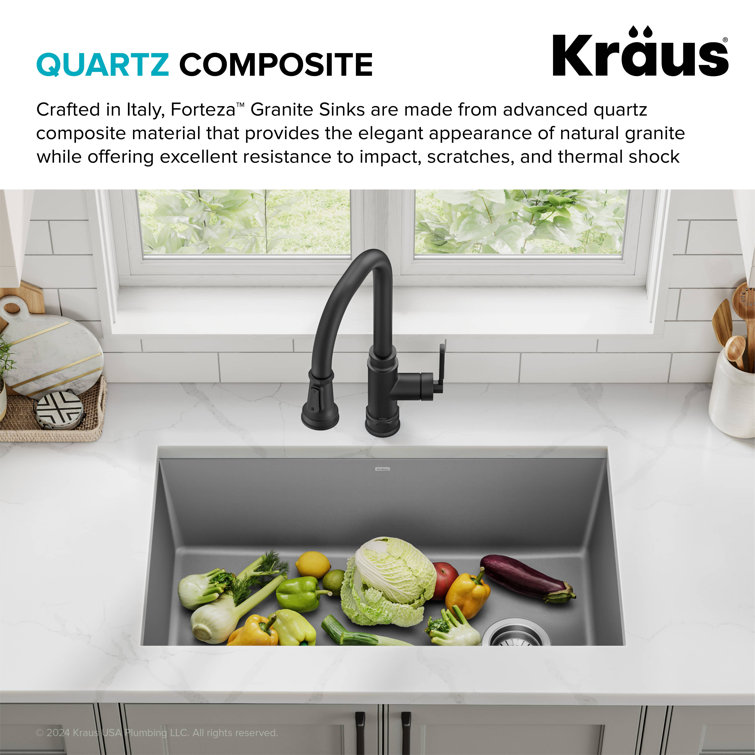 Gray 32-inch Undermount Single Bowl Granite Kitchen Sink