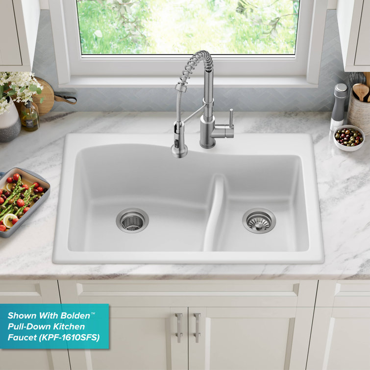 White Granite 33" Dual Bowl Drop-In Kitchen Sink