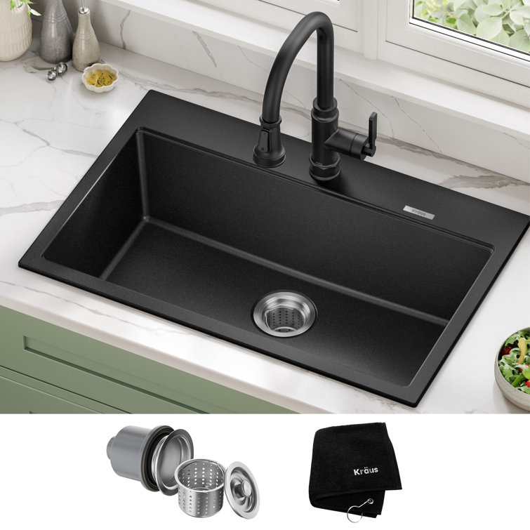 Black Onyx Granite Single Bowl Drop-In Kitchen Sink