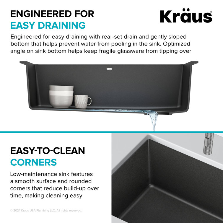 32-Inch Black Granite Undermount Single Bowl Kitchen Sink