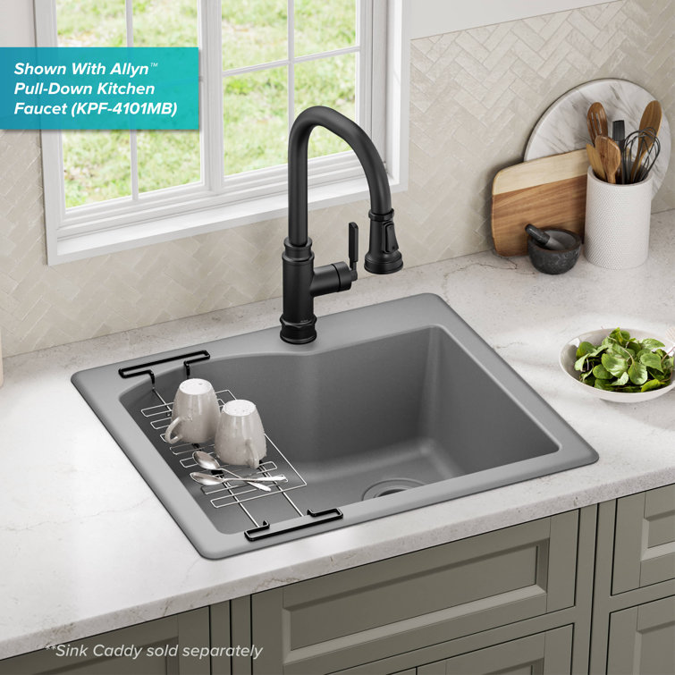 Gray Granite 25-Inch Drop-In Single Bowl Kitchen Sink