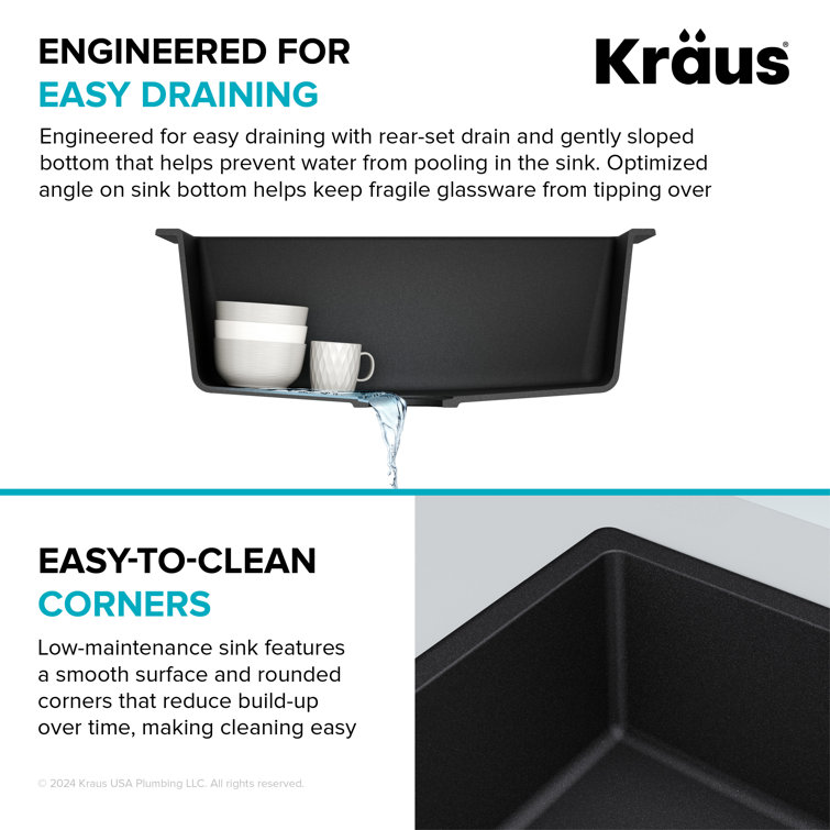 24-Inch Black Granite Drop-In Single Bowl Kitchen Sink