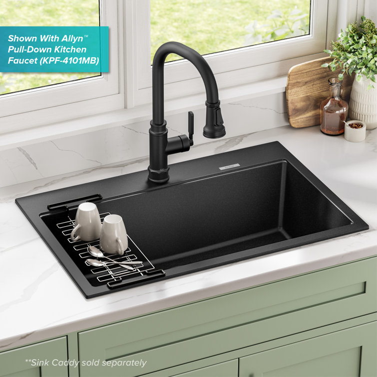 Black Onyx Granite Single Bowl Drop-In Kitchen Sink