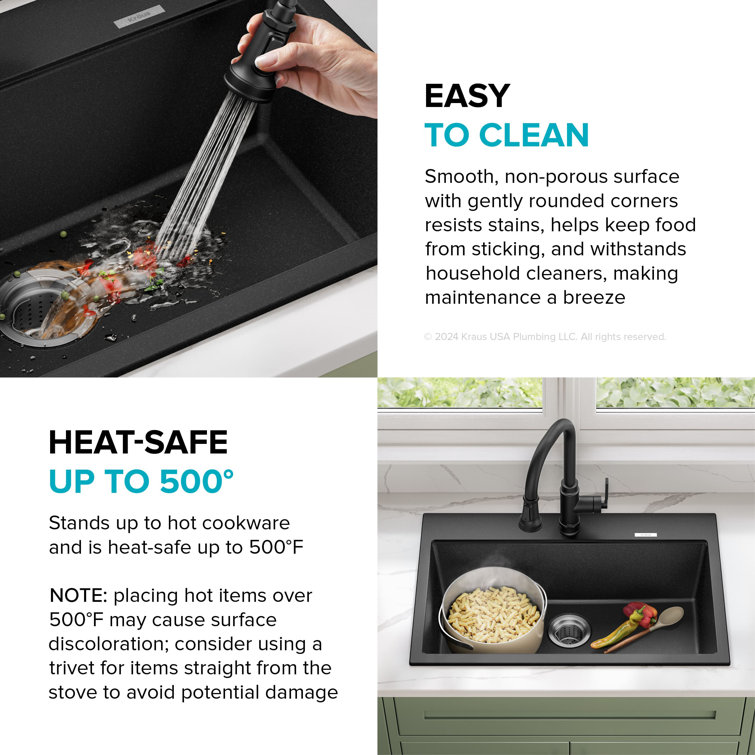 Black Onyx Granite Single Bowl Drop-In Kitchen Sink