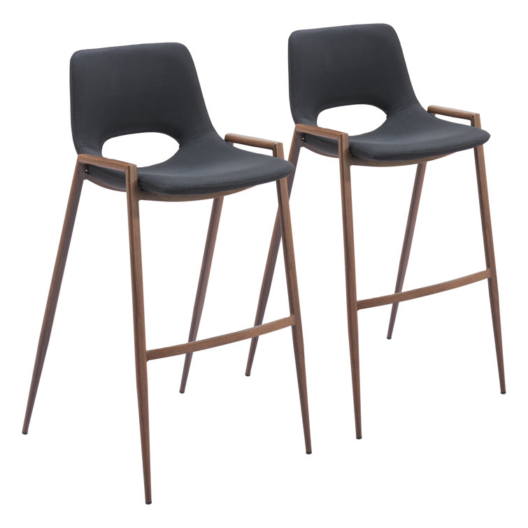 Black Faux Leather and Wood Bar Stool