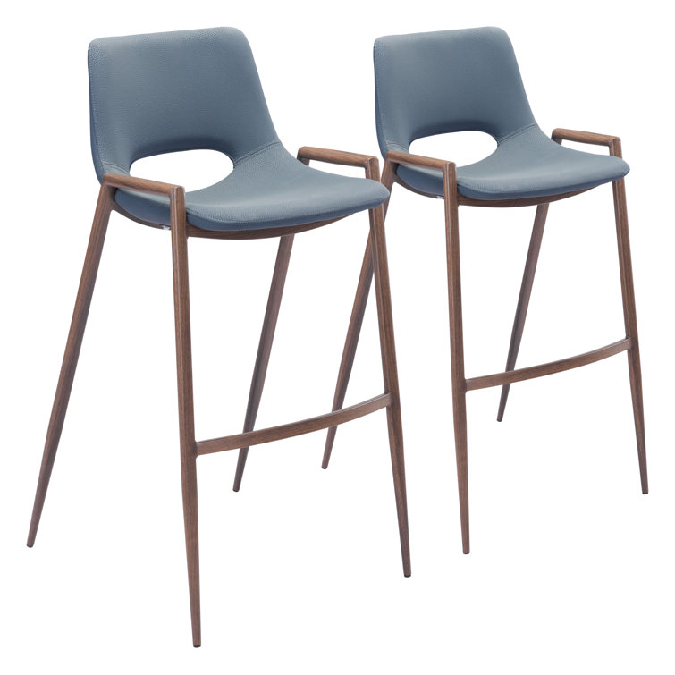 Gray Metal and Wood Contemporary Bar Stool Set