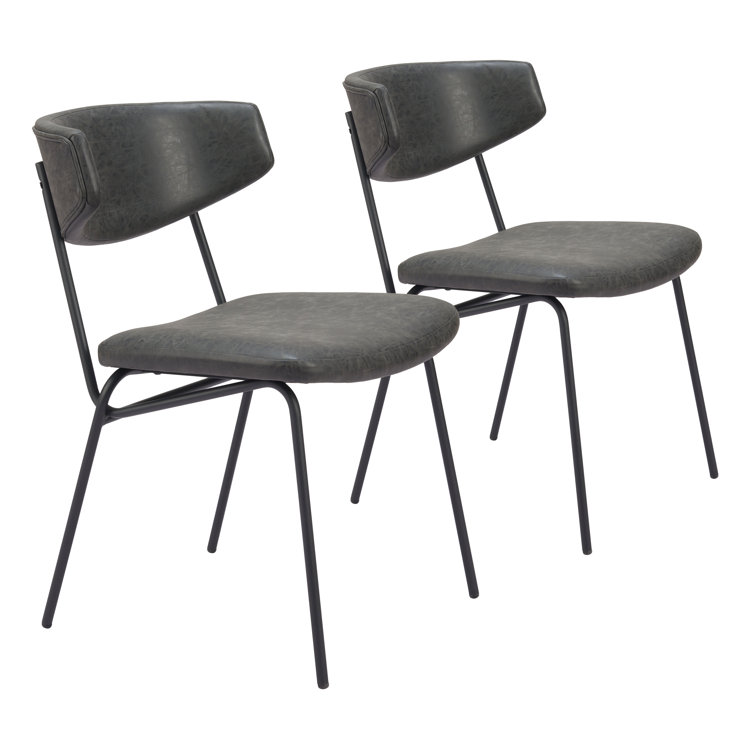 Vintage Black Faux Leather Upholstered Arm Chair with Metal Legs