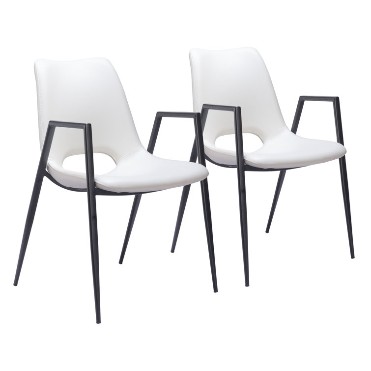White Faux Leather Upholstered Arm Chair with Black Metal Legs