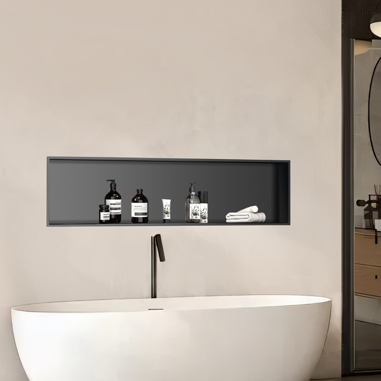 48" Black Stainless Steel Rectangular Recessed Shower Niche