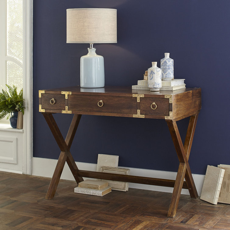 Brown Solid and MDF Wood Writing Desk with Filing Cabinet