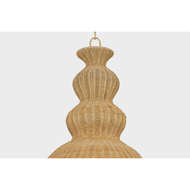 Aged Brass Indoor/Outdoor Pendant with Natural Wicker Shade