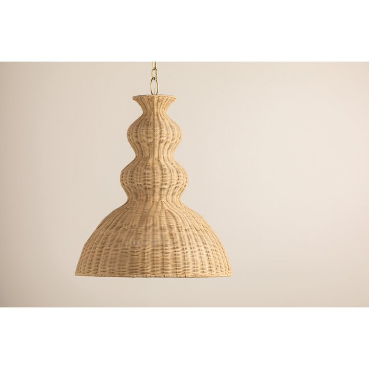 Aged Brass Indoor/Outdoor Pendant with Natural Wicker Shade