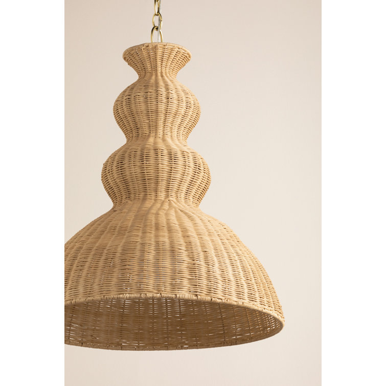 Aged Brass Indoor/Outdoor Pendant with Natural Wicker Shade
