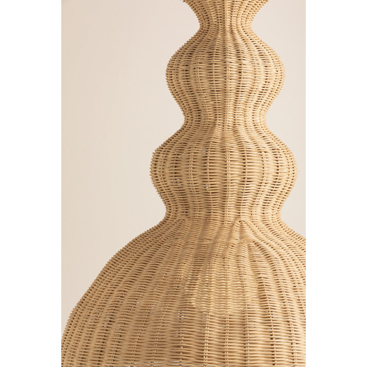 Aged Brass Indoor/Outdoor Pendant with Natural Wicker Shade