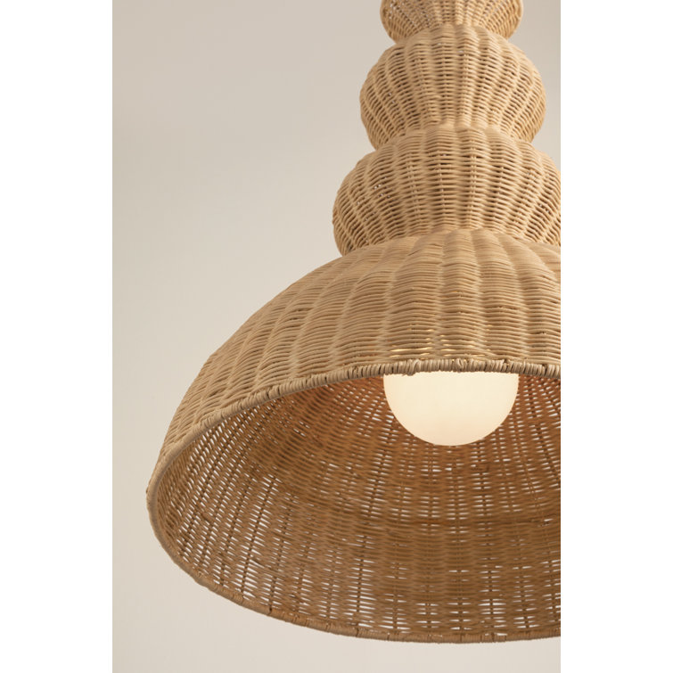 Aged Brass Indoor/Outdoor Pendant with Natural Wicker Shade