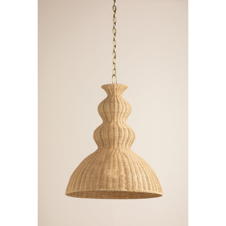 Aged Brass Indoor/Outdoor Pendant with Natural Wicker Shade