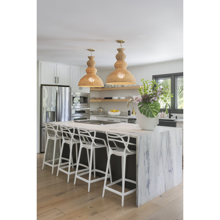 Aged Brass Indoor/Outdoor Pendant with Natural Wicker Shade