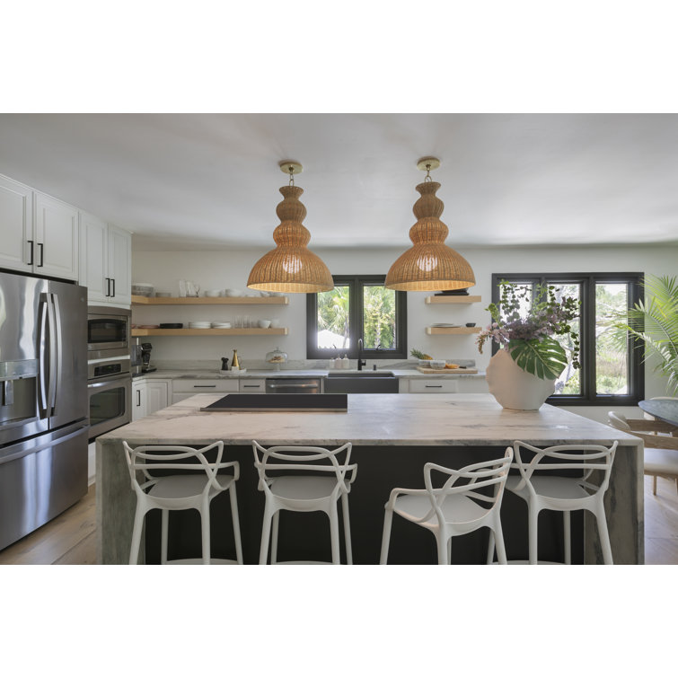 Aged Brass Indoor/Outdoor Pendant with Natural Wicker Shade