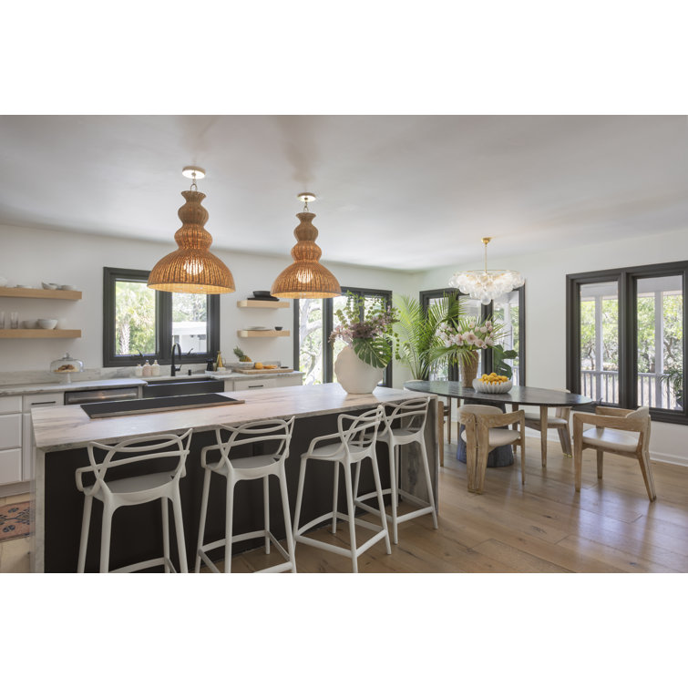 Aged Brass Indoor/Outdoor Pendant with Natural Wicker Shade