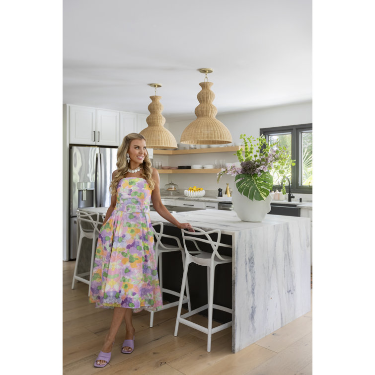 Aged Brass Indoor/Outdoor Pendant with Natural Wicker Shade
