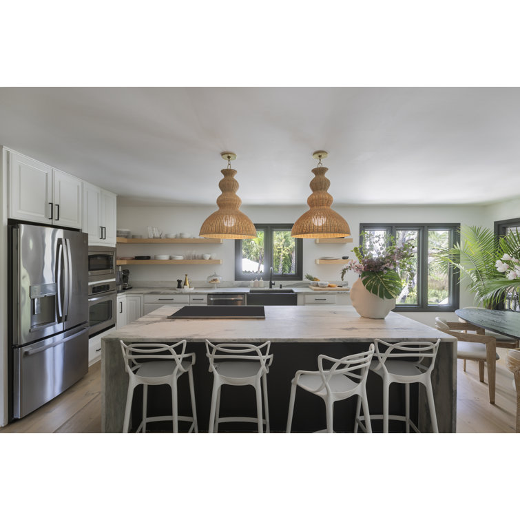 Aged Brass Indoor/Outdoor Pendant with Natural Wicker Shade