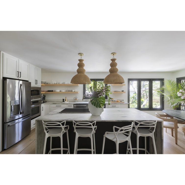 Aged Brass Indoor/Outdoor Pendant with Natural Wicker Shade