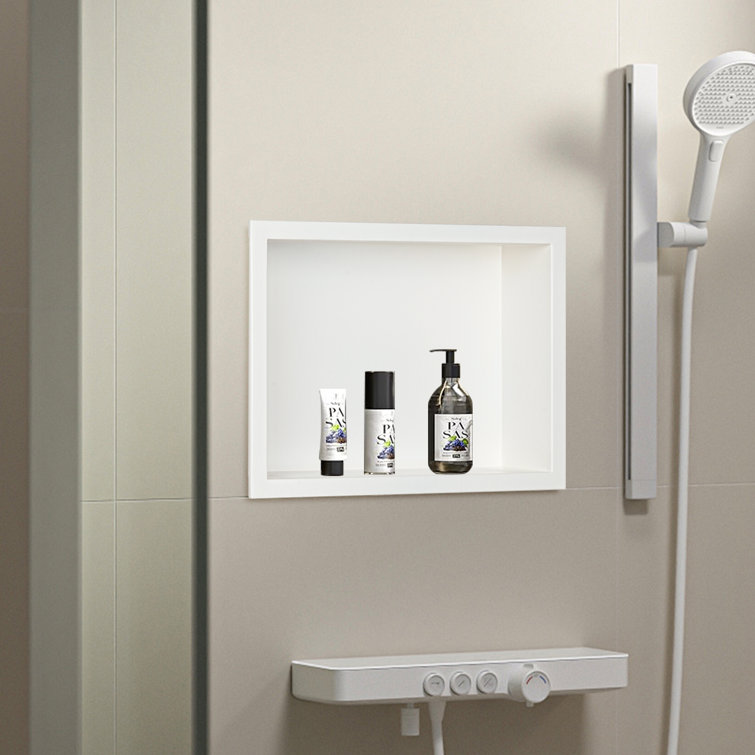 16.14"x11.81"x 3.93" White Stainless Steel Rectangular Recessed Shower Niche