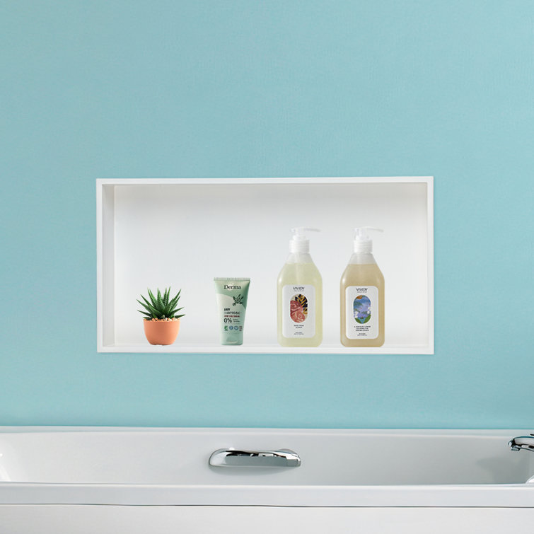 24.4" White Stainless Steel Rectangular Recessed Shower Niche