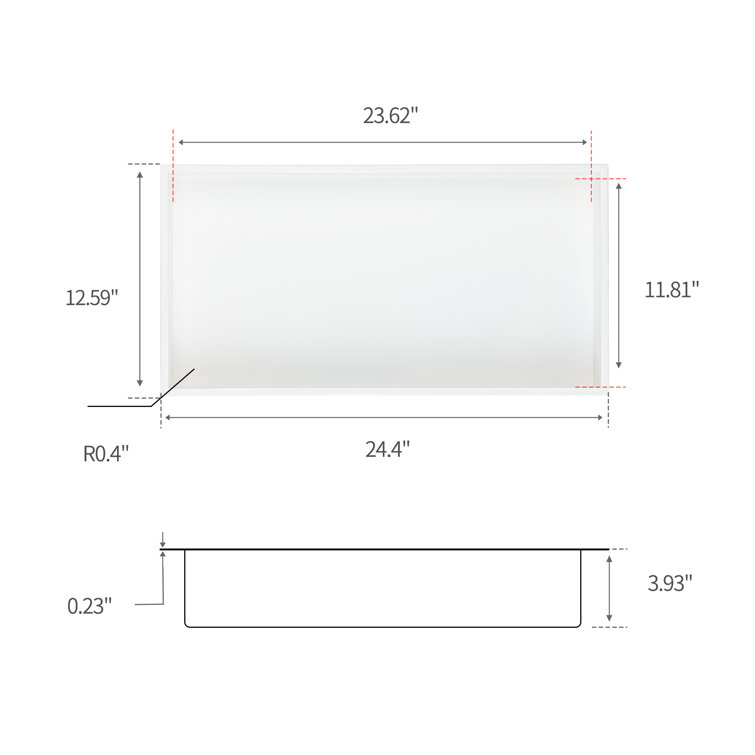 24.4" White Stainless Steel Rectangular Recessed Shower Niche
