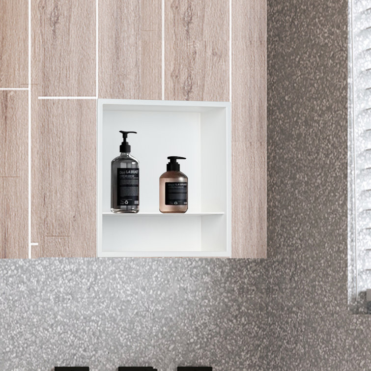 12.6" White Stainless Steel Recessed Shower Niche with Shelf