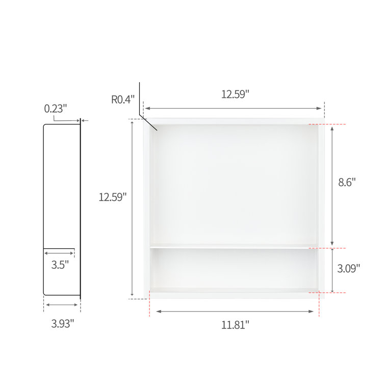 12.6" White Stainless Steel Recessed Shower Niche with Shelf