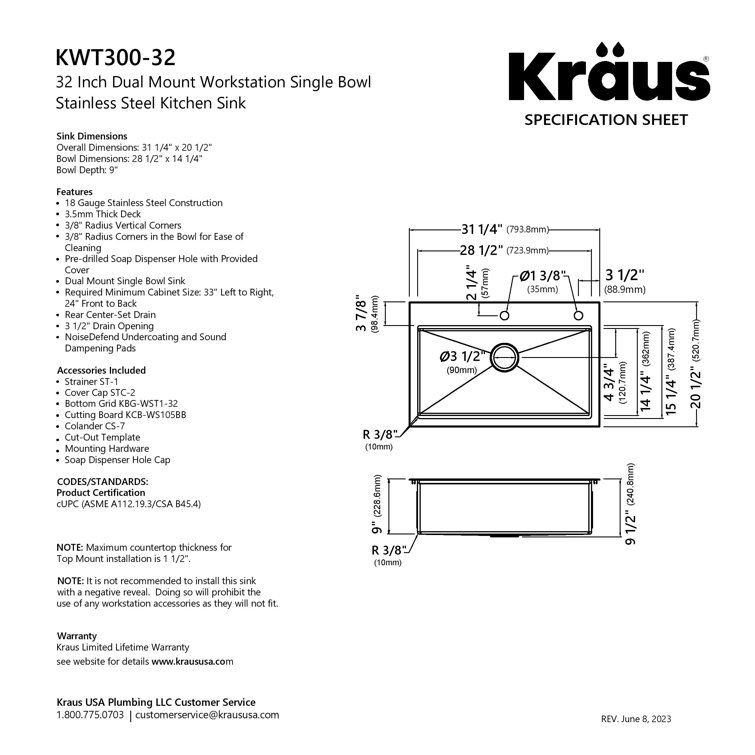 Kore 32-Inch Stainless Steel Drop-In Farmhouse Kitchen Sink