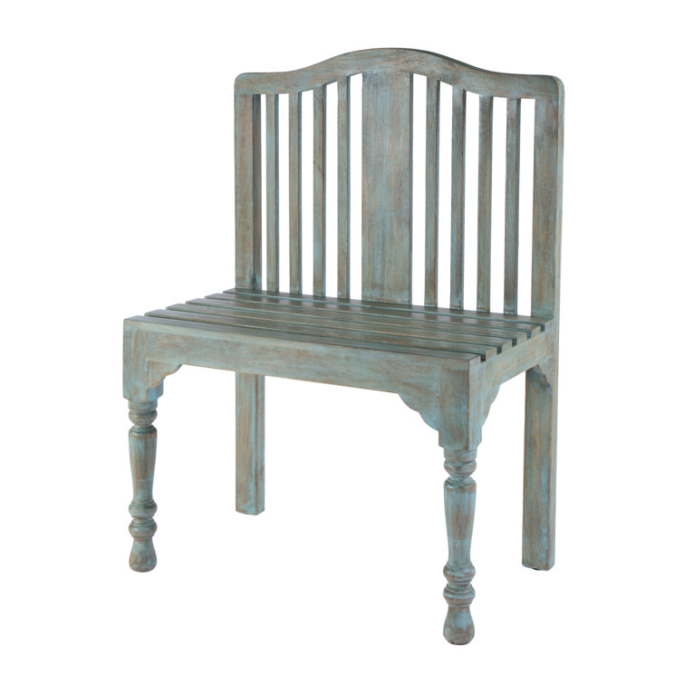 Antique Blue Solid Wood Slatted Back Bench