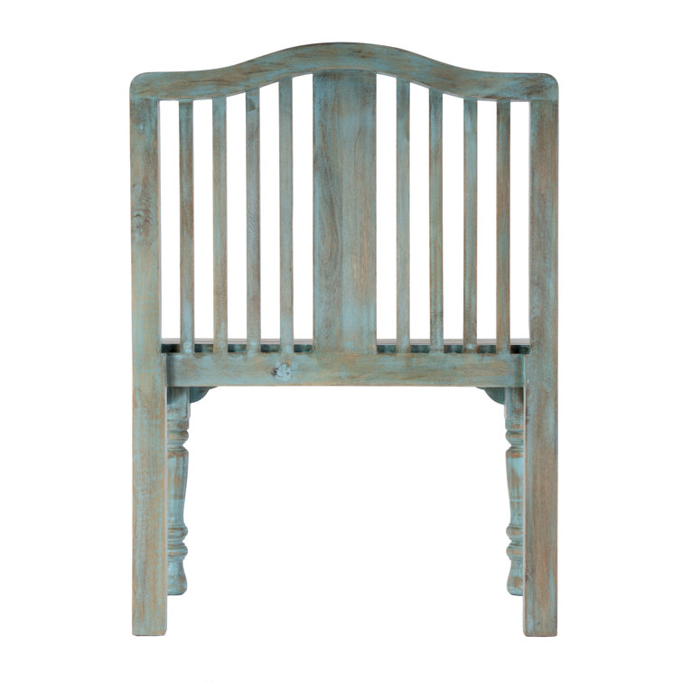 Antique Blue Solid Wood Slatted Back Bench
