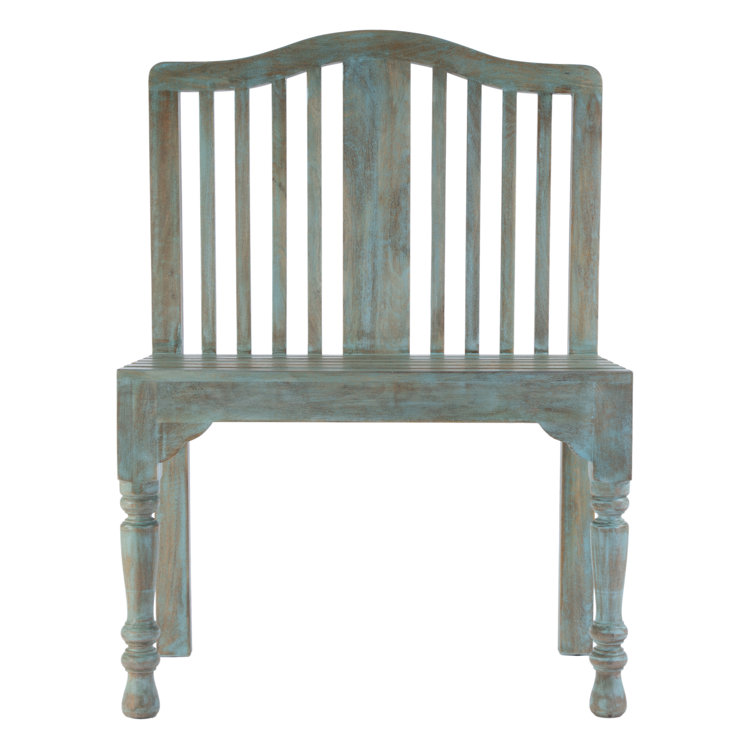 Antique Blue Solid Wood Slatted Back Bench