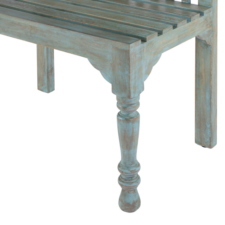 Antique Blue Solid Wood Slatted Back Bench