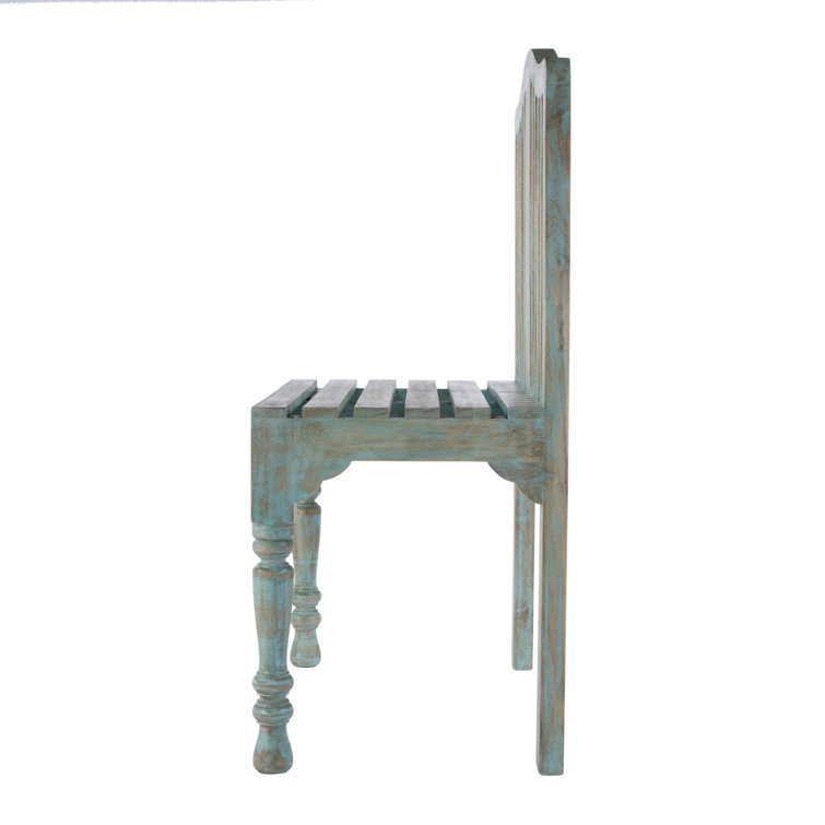 Antique Blue Solid Wood Slatted Back Bench