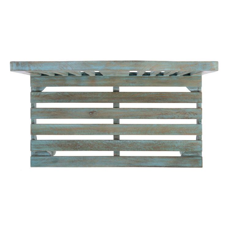 Antique Blue Solid Wood Slatted Back Bench
