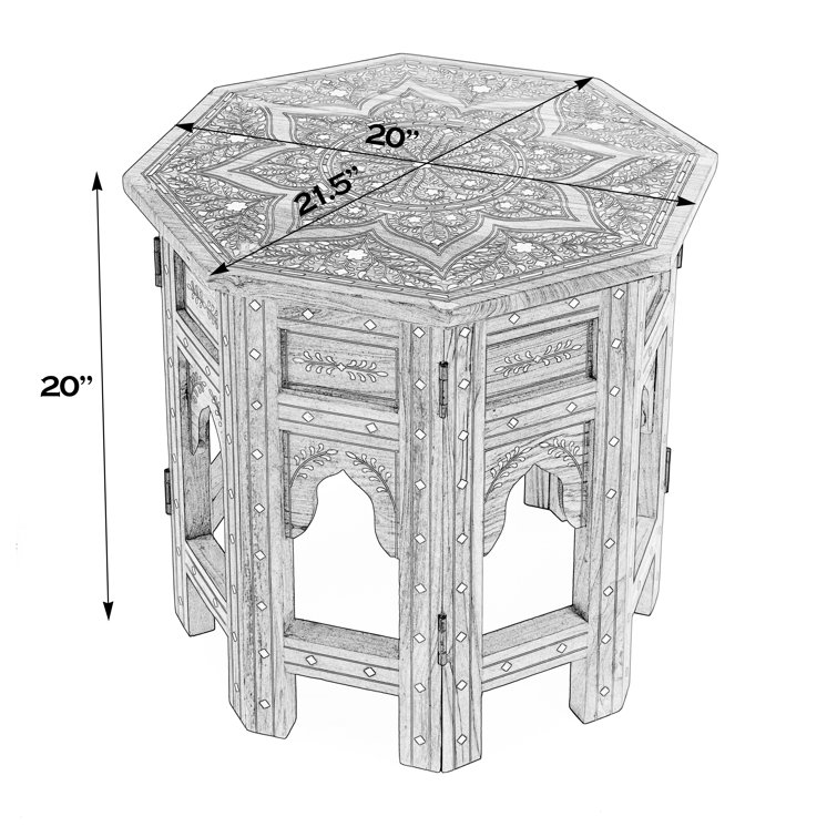 Round Medium Brown Wood and Bone Inlay Accent Table