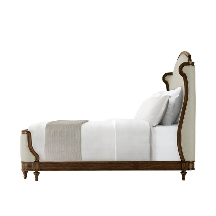 Beige and Brown Upholstered California King Bed with Wood Frame