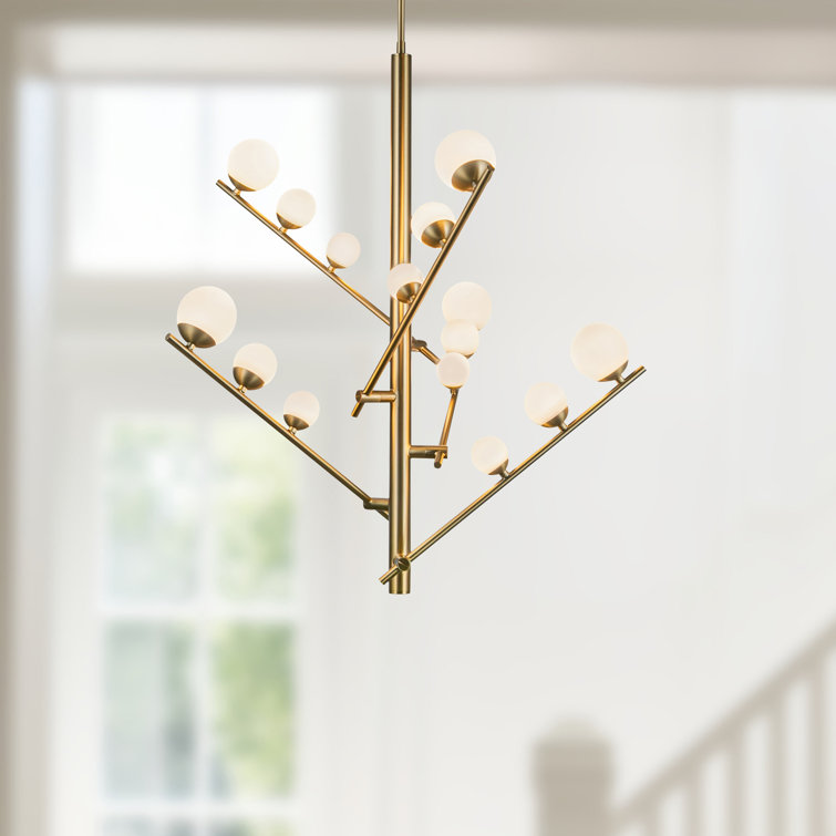 Juniper Mini Brushed Gold LED Chandelier with Opal Glass